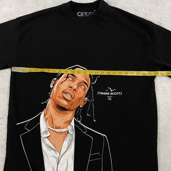 Travis Scott Graphic T Shirt Size Large Black Designed by Cesar 2023 Heavyweight - Picture 6 of 12